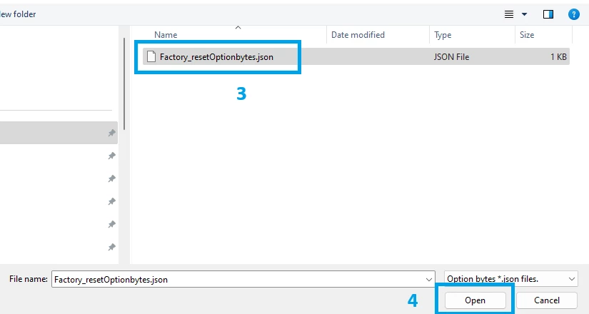 Figure 4. Opening the option bytes file config