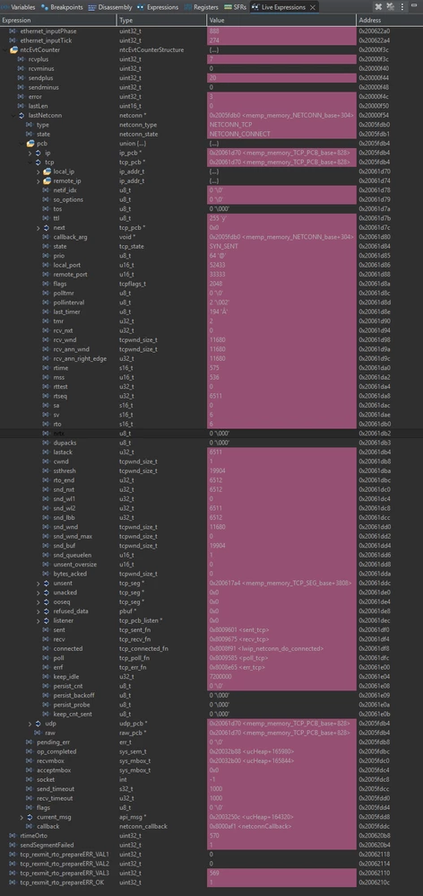 TCP PCB shown in debugger