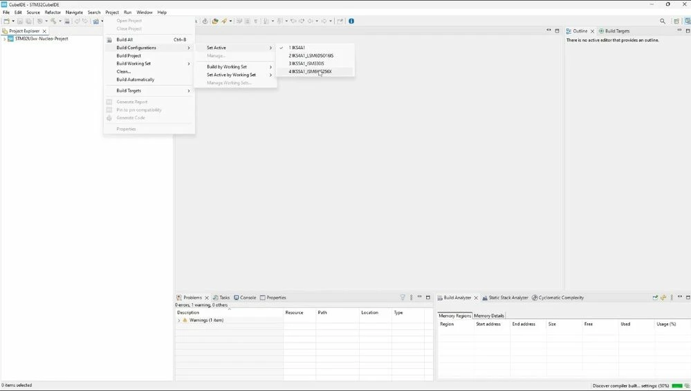 Figure 29: Select the build configuration you want to use