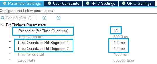 Figure 13. Default CAN timing configuration in STM32CubeMX