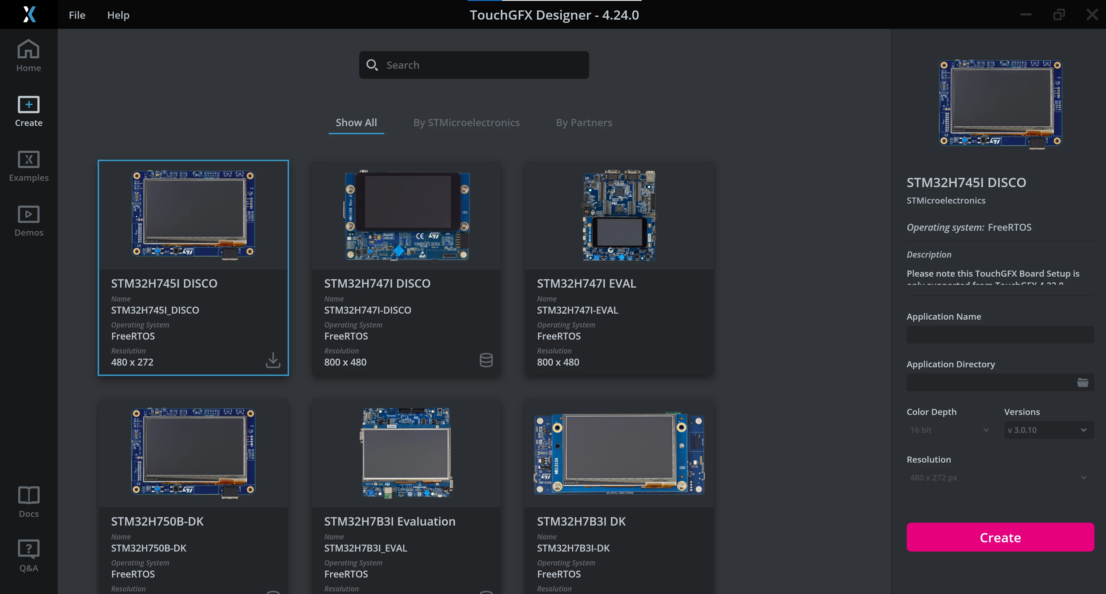 TouchGFX Board Setups