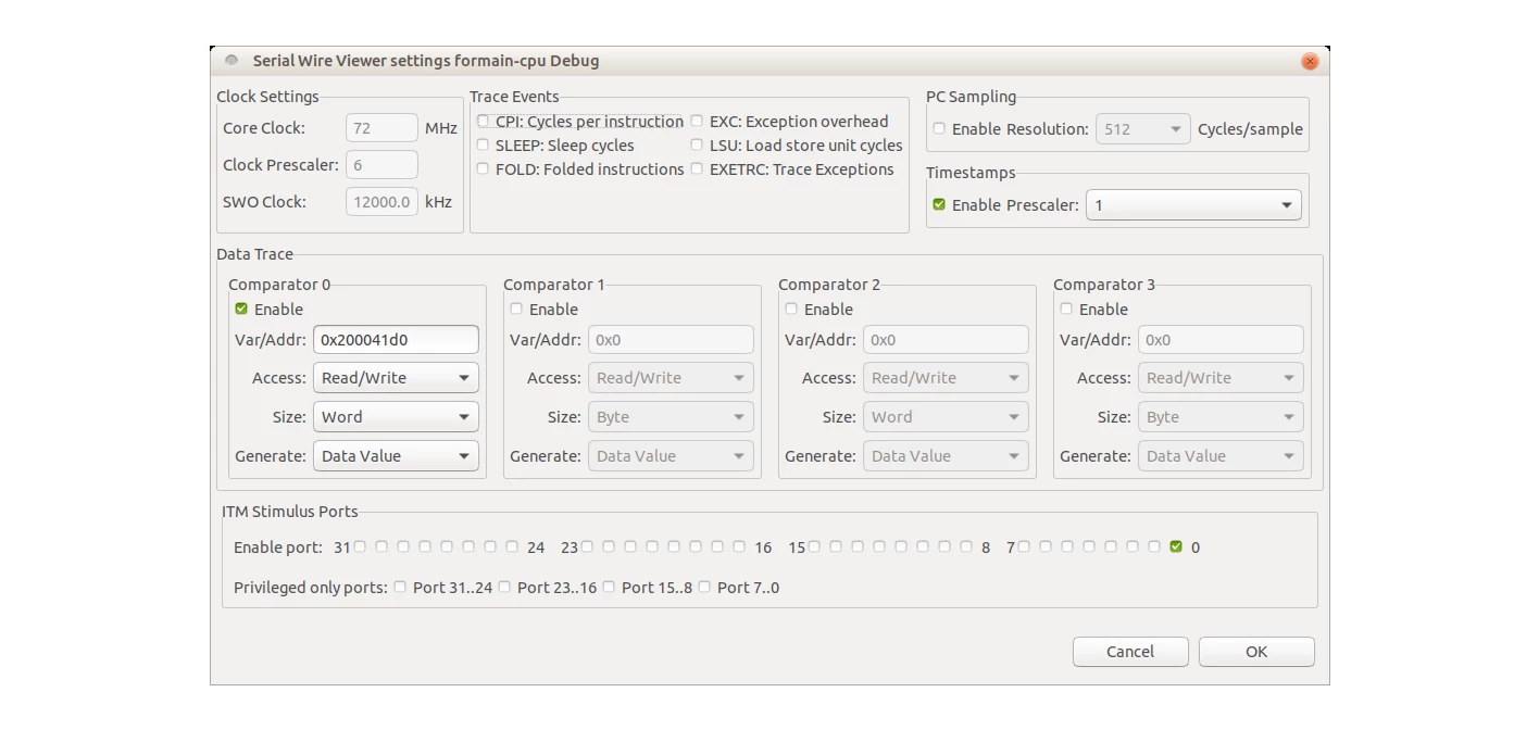 Address Comparator How to configure SWV data trace comparator with an address instead of a ...