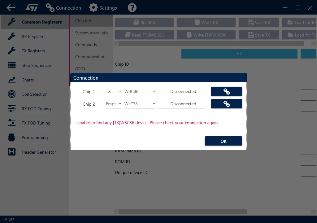 STWBC86 GUI connection issue