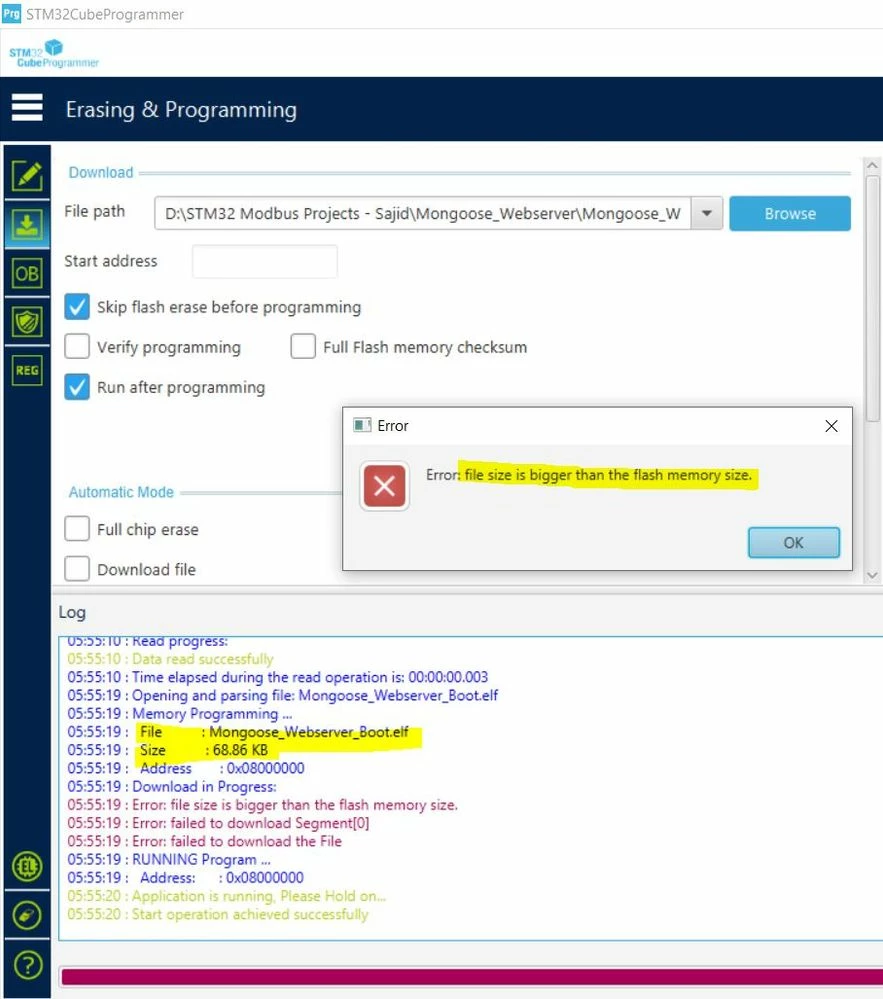 CubeProgrammer Load Error - elf file