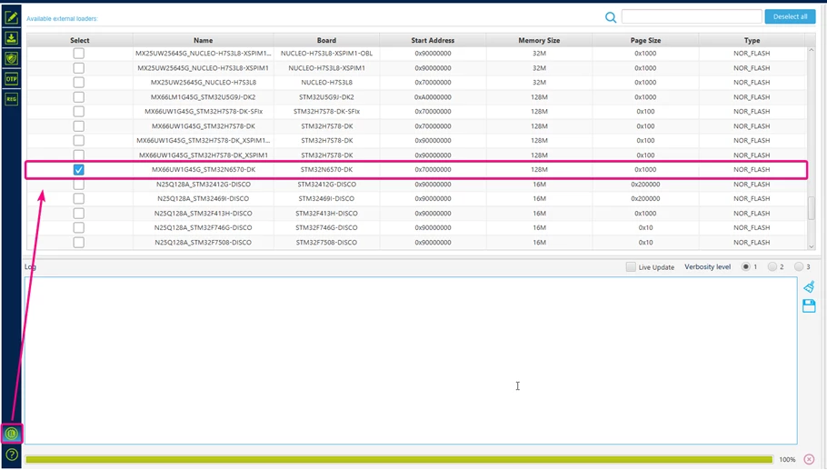 Ensure the Ext. Flash memory is activate on STM32CubeProgrammer