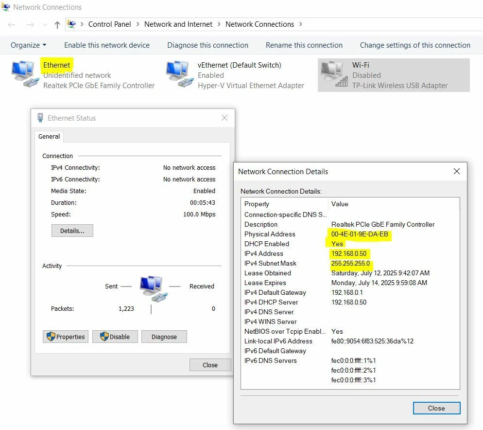 Laptop IP Address configuration