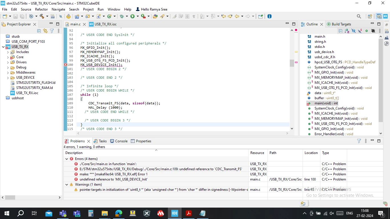 when code is added in main, i am getting errors