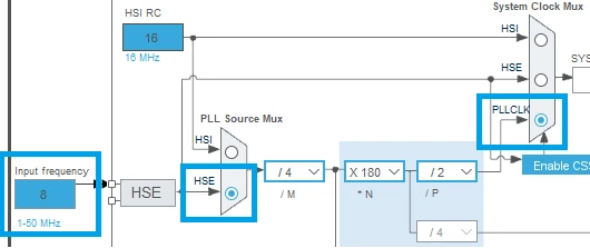 Figure 10. Configuring the system clock source in STM32CubeMX