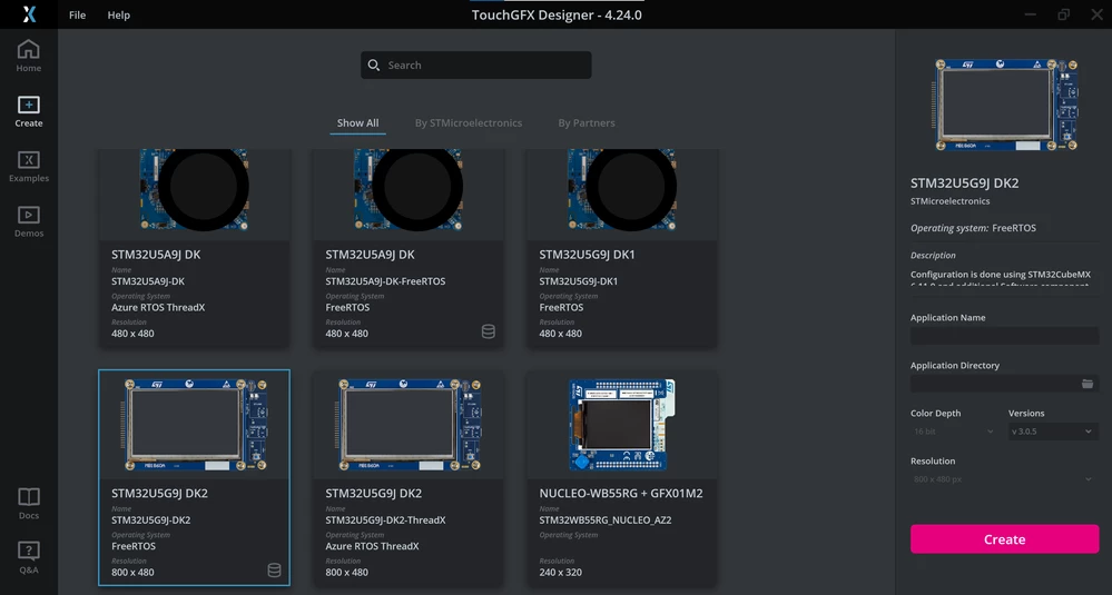 TouchGFX Board Setups