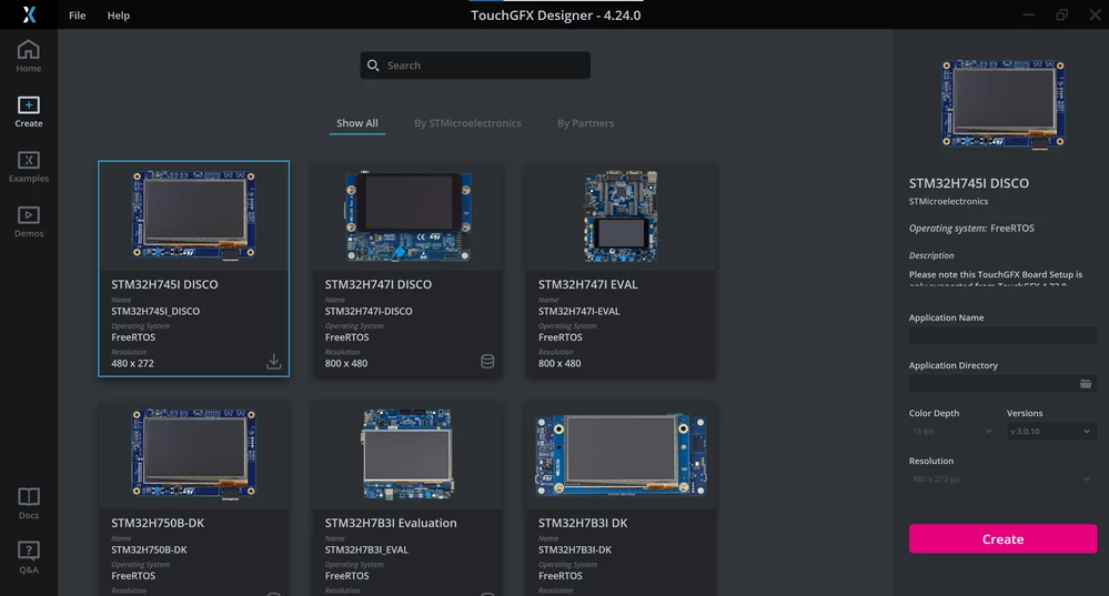TouchGFX Board Setups