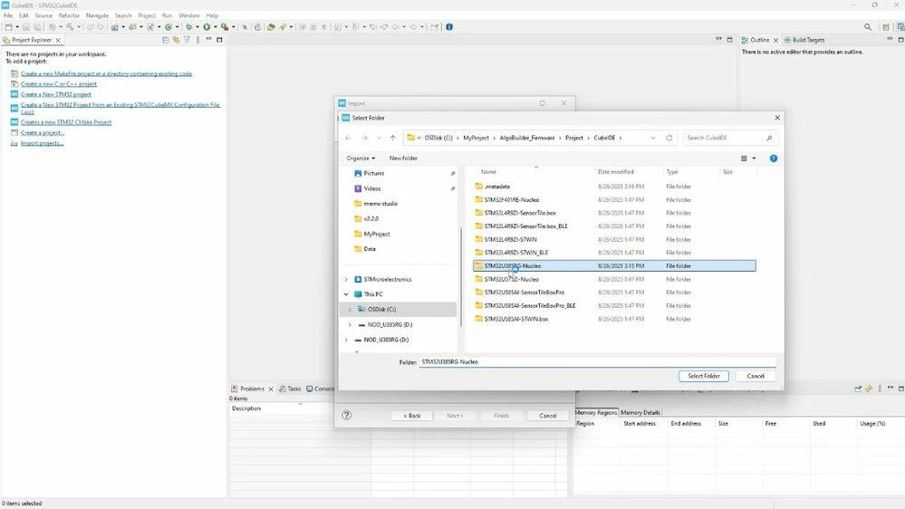 Figure 28: Select root directory to your STM32U3 firmware location