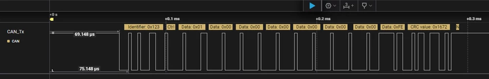 Figure 26. Zoom-in on the first CAN frame sent by the STM32 and captured by the logic analyzer