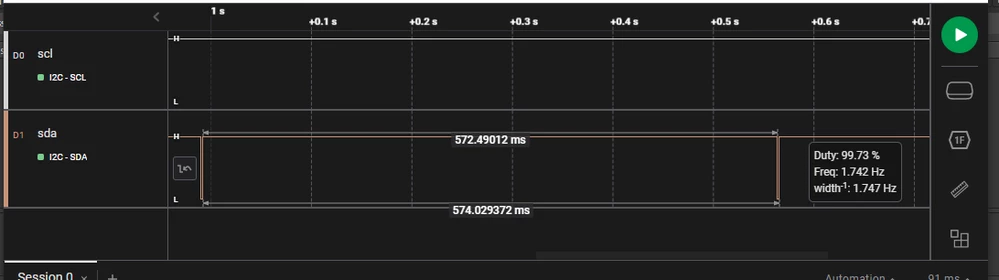 SDA low pulses every app. 500ms. No I2C transactions on bus.