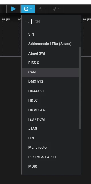 Figure 20. Configure the Saleae logic analyzer digital channel 0 input in CAN mode