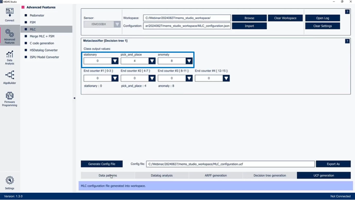 Figure 7: In the MLC tool of MEMS-Studio, the .ucf file can be generated