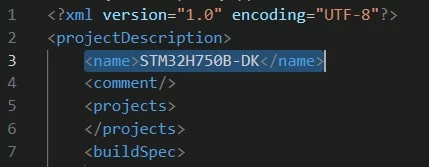 Project name in STM32CubeIDE .project file