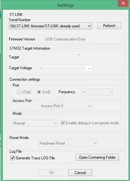''Can not connect to target'' using ST link utility | Community