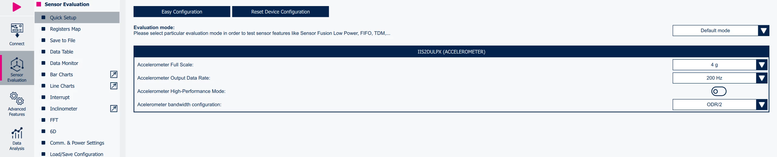 Figure 7: MEMS Studio - Quick setup