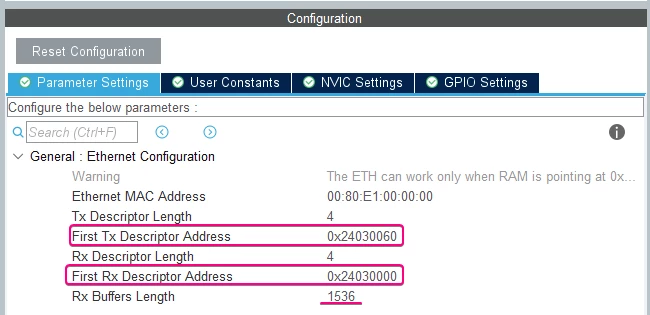 Figure 5 – Ethernet configuration