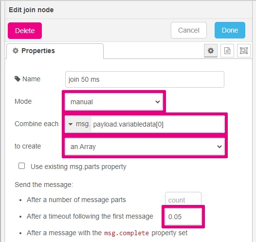 Fig. 8: Join node setup
