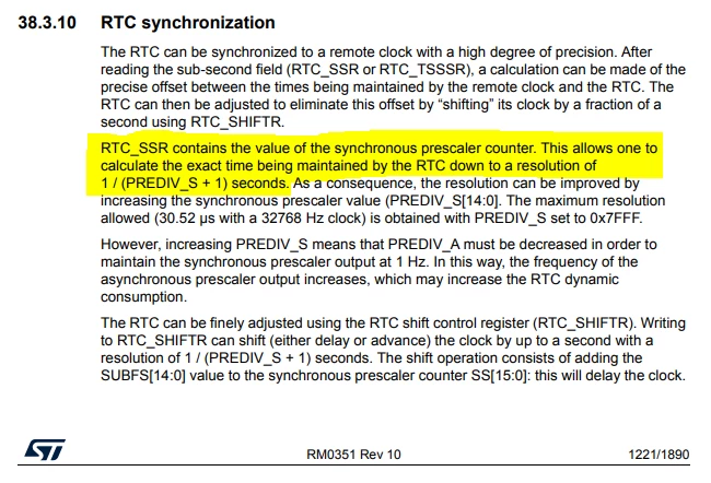 How to interpret and understand the STM32 RTC's sub second value ...