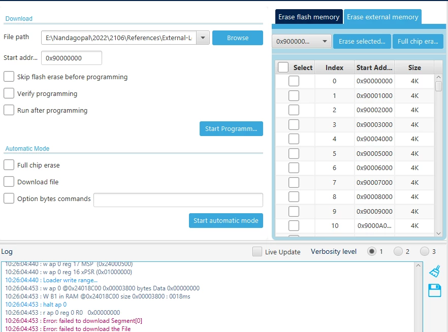 I have created an External Loader for my custom board with IS25LP064D ...