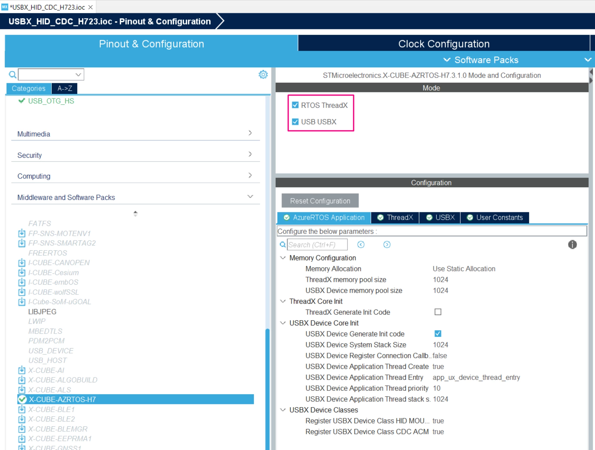Fig 7. STM32CubeMX - X-CUBE-AZRTOS-H7 Adding Middleware