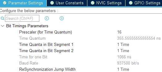Figure 13. Default CAN timings in STM32CubeMX