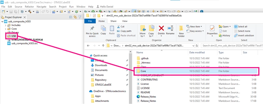Figure 11. Importing Core folder - STM32CubeIDE