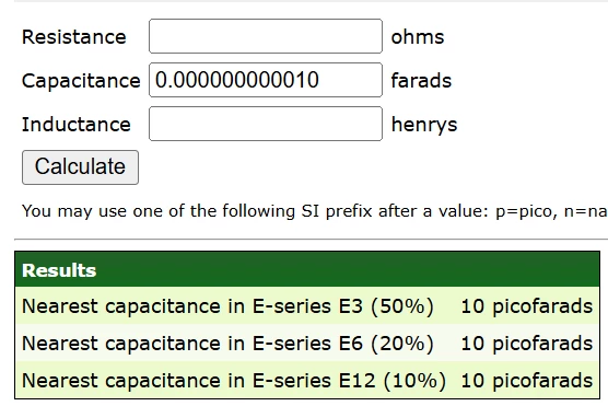 Figure 7. Standard capacitor value in this case is 10 pF