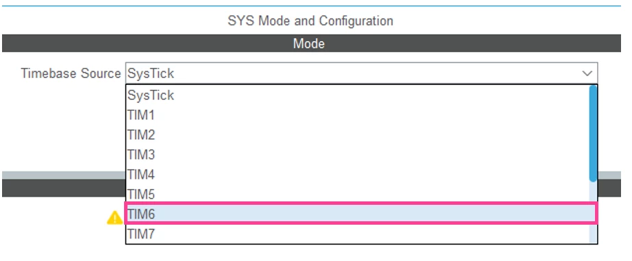 Figure 14: SYSTICK is reserved for RTOS. HAL time base is switched to one of the timers, like TIM6.