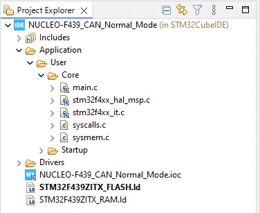 Figure 18. The STM32CubeIDE project explorer showing the generated project