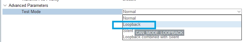 Figure 9. Configuring CAN in Loop Back mode