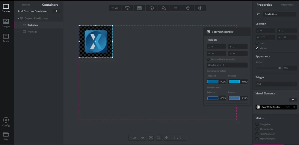 Setting the visual element of the flex button to 0