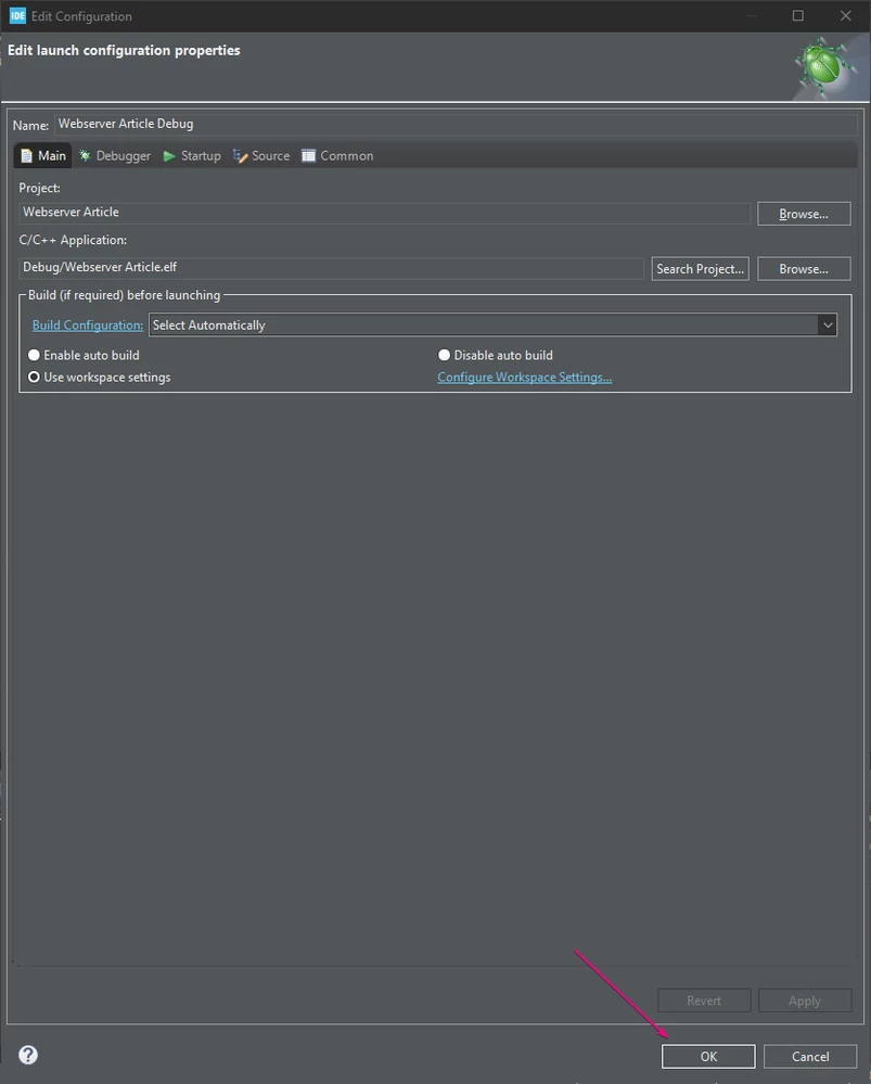 Figure 25 – Debug configuration tab