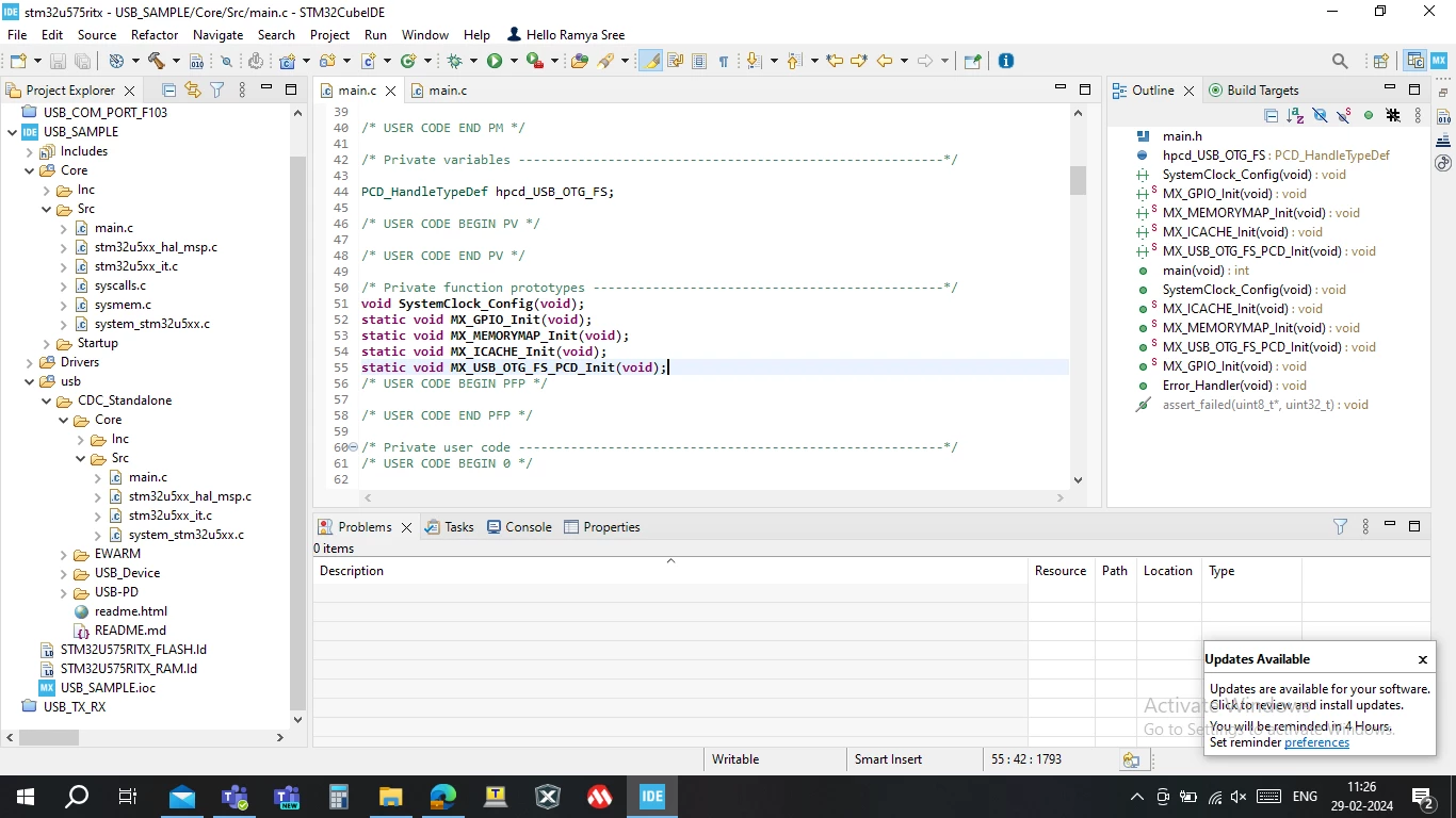 i have 2 main.c files if i add the whole CDC standalone file system