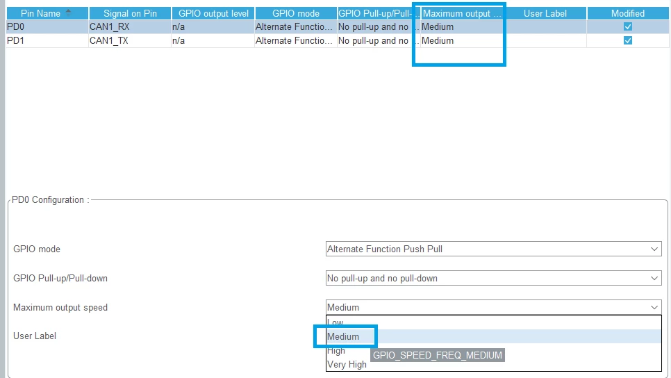 Figure 8. Setting CAN I/Os speed
