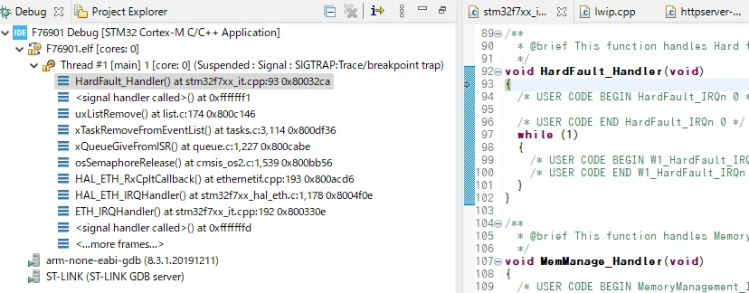 Hard Fault after receiving packet with LwIP | Community