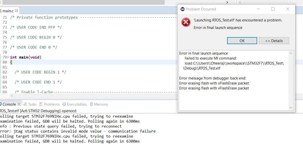 STM32F7 - Error in final launch sequence | Community