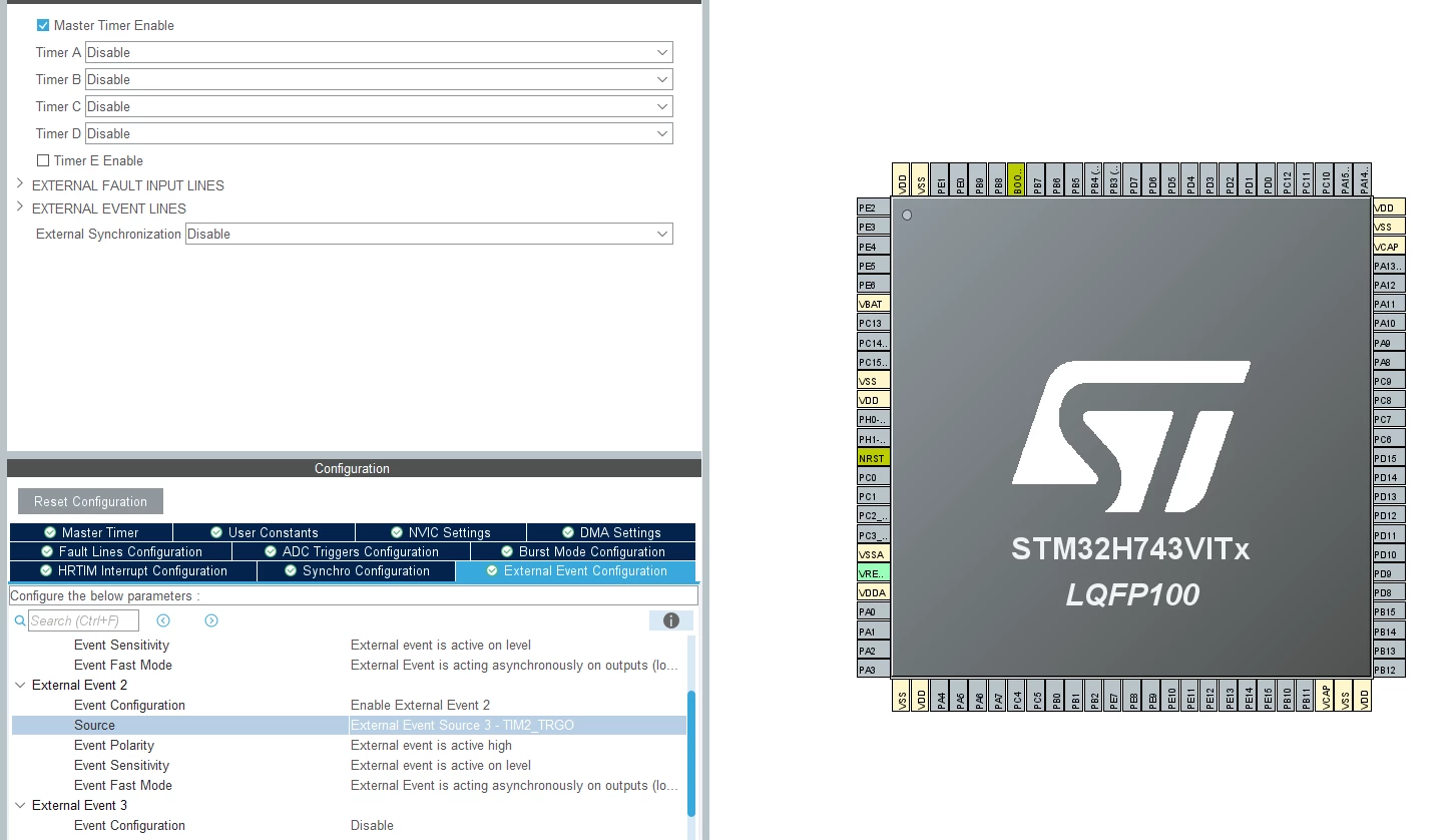 STM32H743 - Setting External Event source for HRTIM Timer in