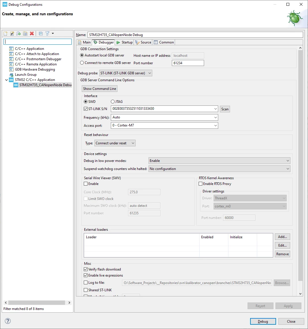 Debugging with "Autostart local GDB server" not working in STM32CubeIDE ...