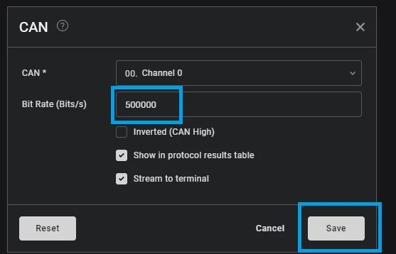 Figure 21. CAN configuration with Saleae logic analyzer