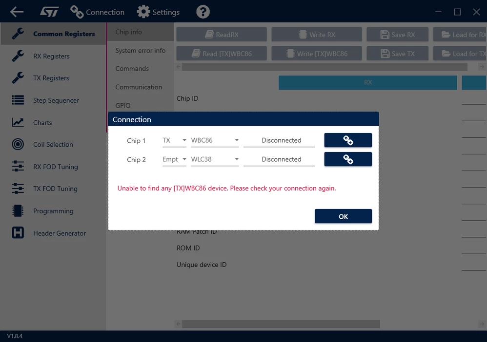 STWBC86 GUI connection issue