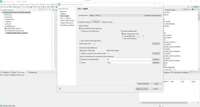 Default build settings used by generated project from TouchGFX