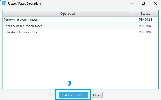 Figure 7. Applying the option factory settings