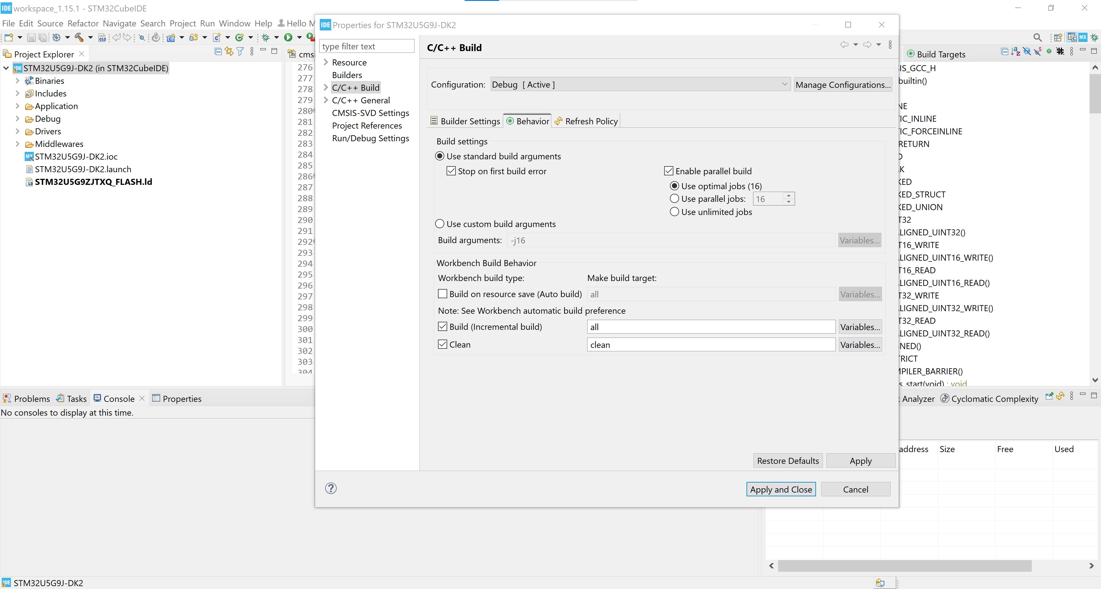 Default build settings used by generated project from TouchGFX