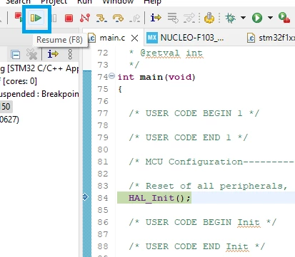 Figure 24. Running the application on STM32CubeIDE