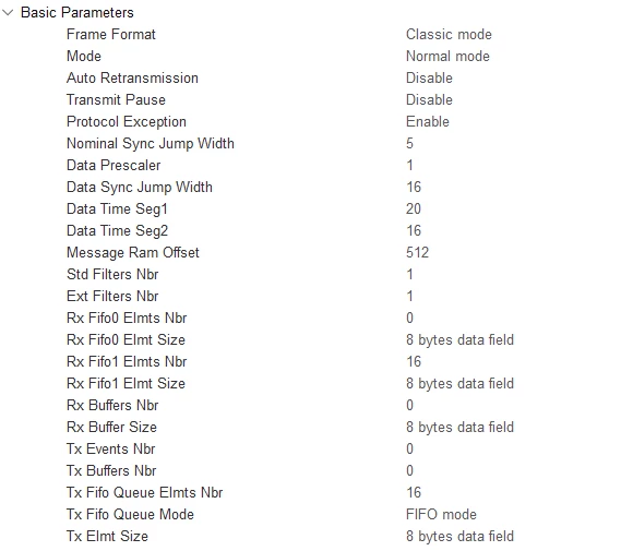 FDCAN2 classic settings