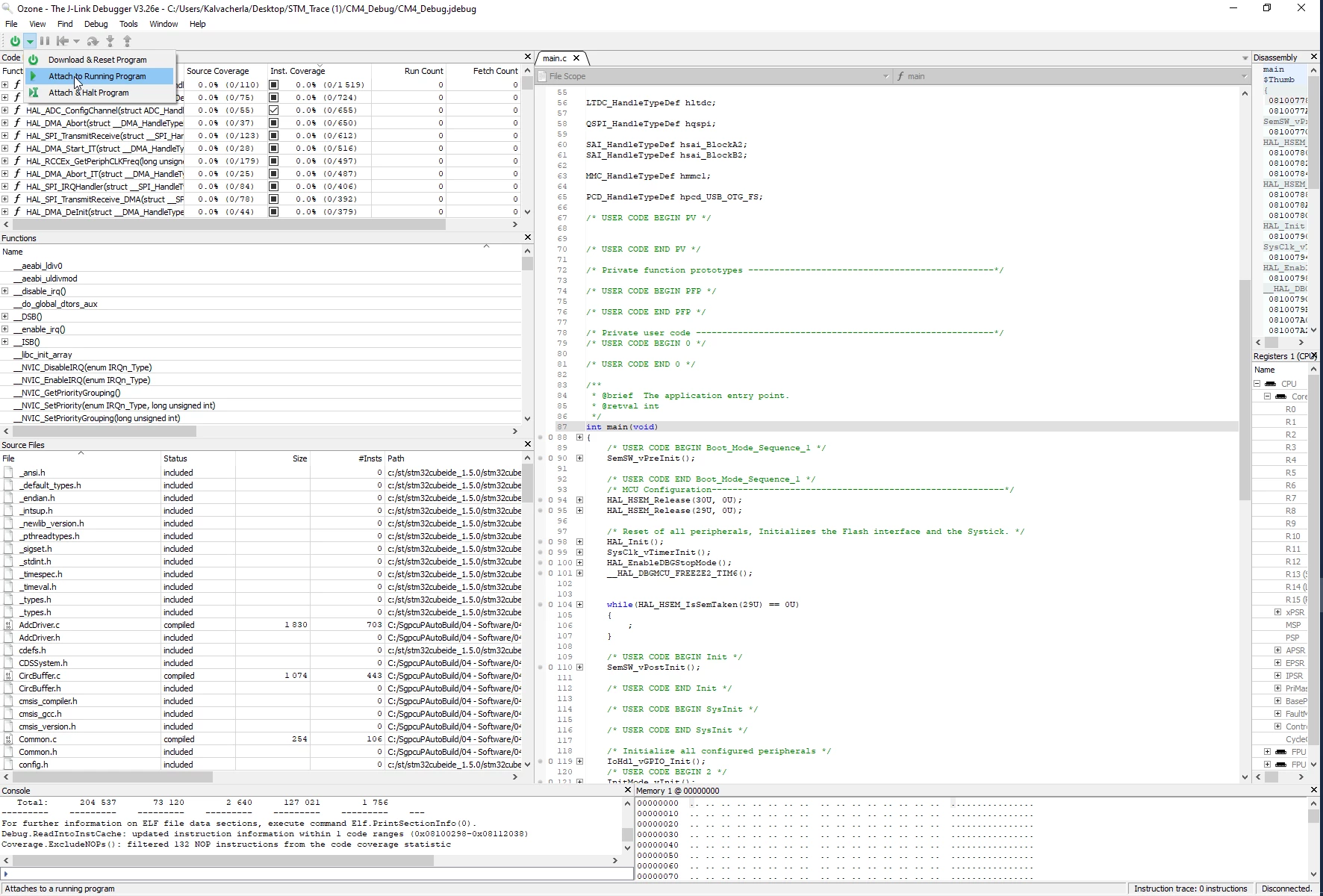 Code Coverage for DUAL CORE STM32H745XI https://www.segger.com/products ...