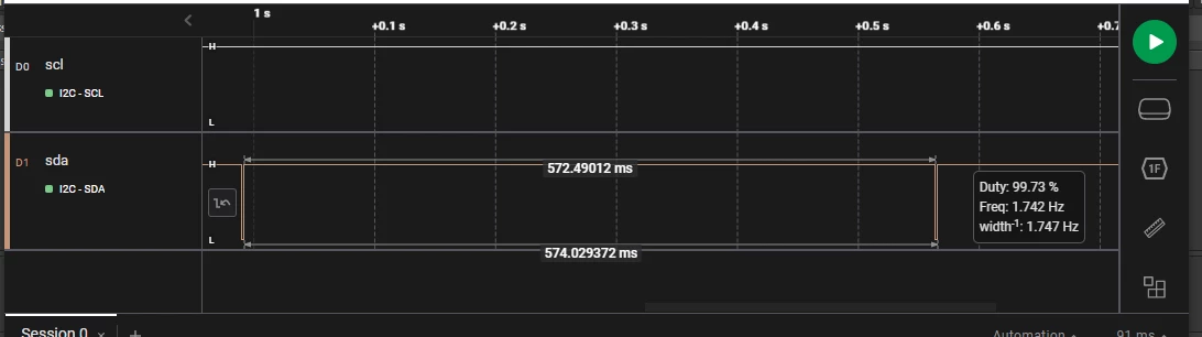 SDA low pulses every app. 500ms. No I2C transactions on bus.